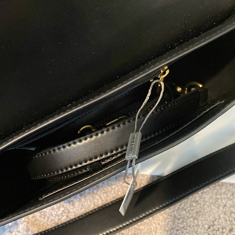 Charles & Keith Black Saddle Shoulder Bag with Gold Accent - Picture 4 of 5